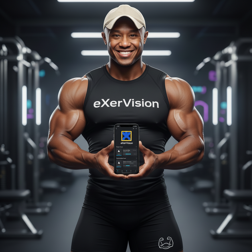eXerVision trainer holding a phone running the eXerVision app